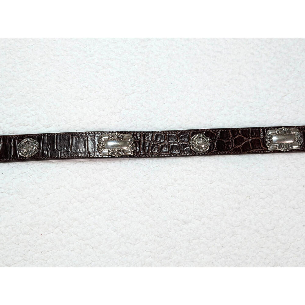 Brighton Brown Croc Embossed Leather Belt with Silver Western Buckle - Picture 8 of 11